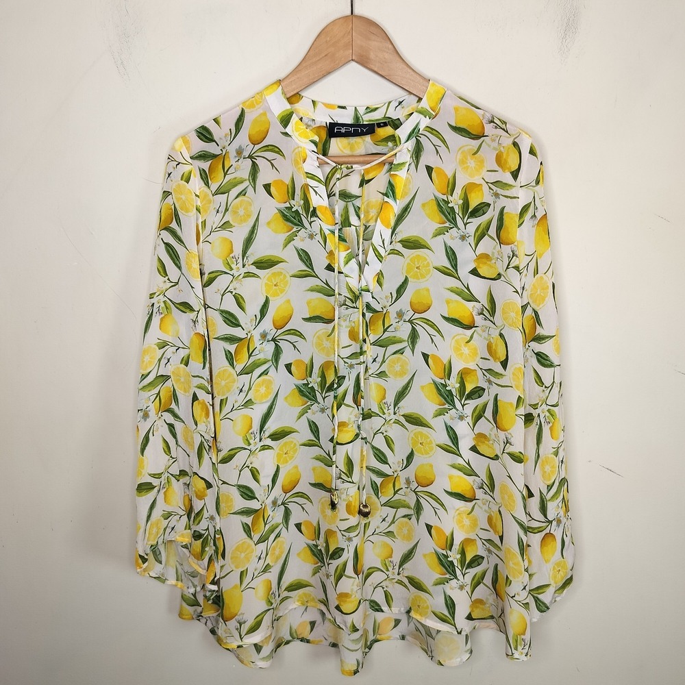 APNY Top Lemon Floral Pattern Tasseled Tunic Long Sleeve